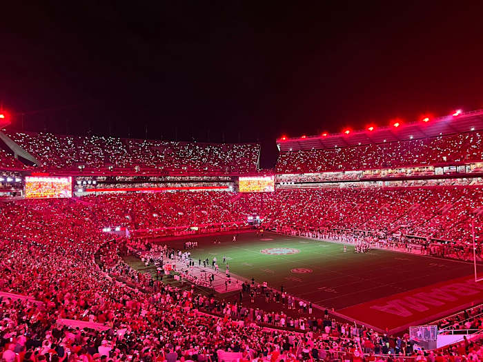 Bryant-Denny Stadium lit up against Utah State